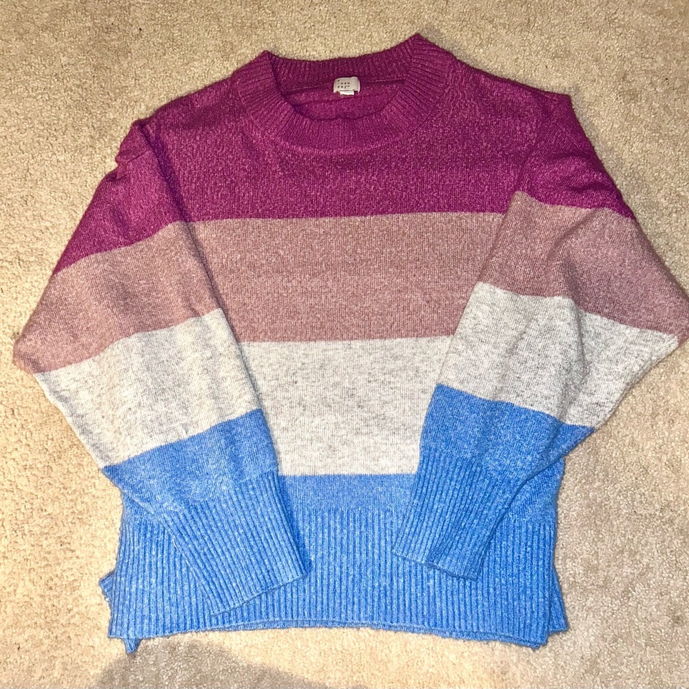 a new day Purple and Pink Color-Block Crew Neck Sweater